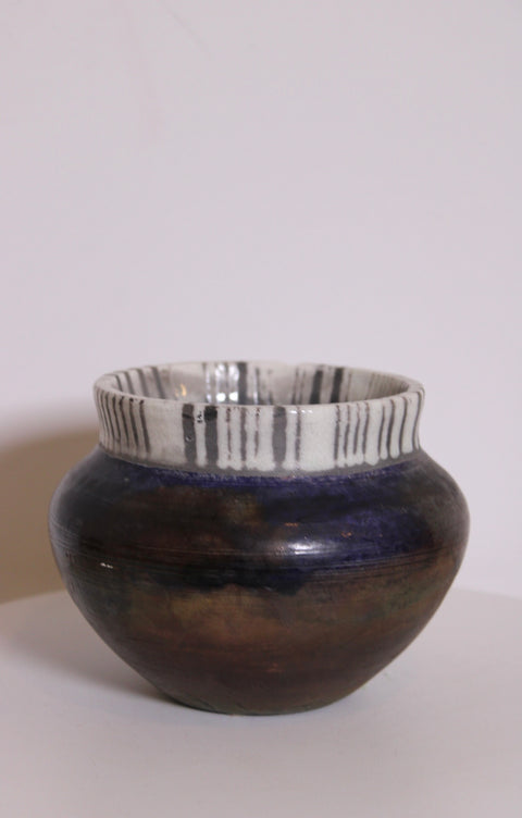 Midnight Earth Bowl With Striped Rim