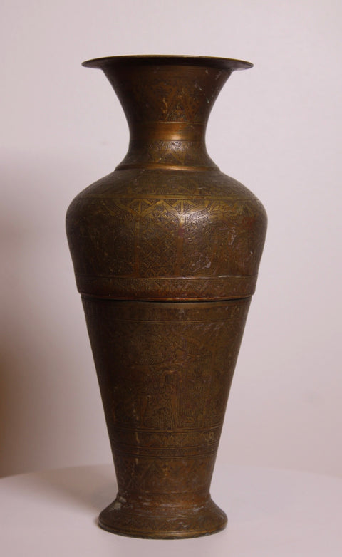 Antique Etched Brass Urn Vase