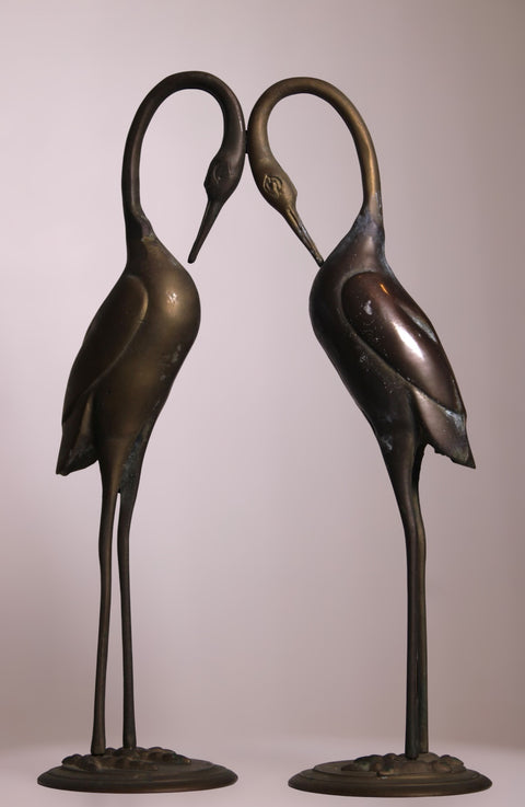 Vintage Mid-Century Brass Crane Sculpture Pair