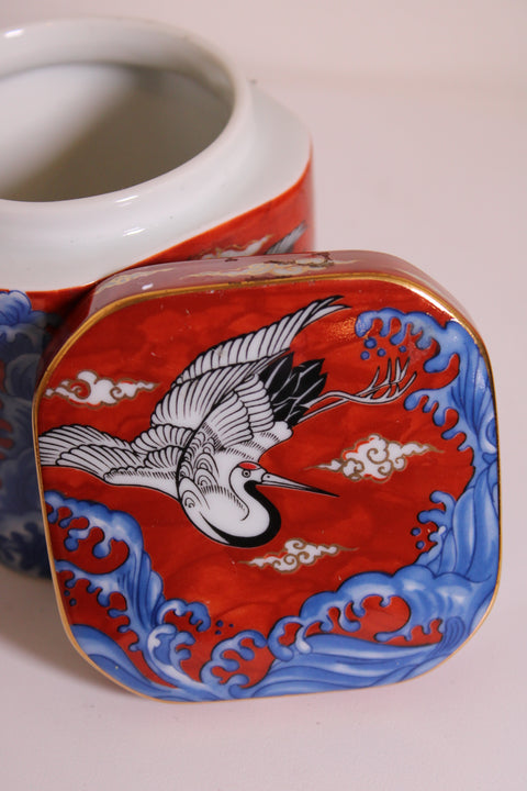 Red Crane Porcelain Covered Box