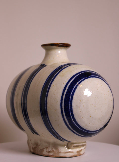 Blue Stripe Studio Pottery Bottle Vase