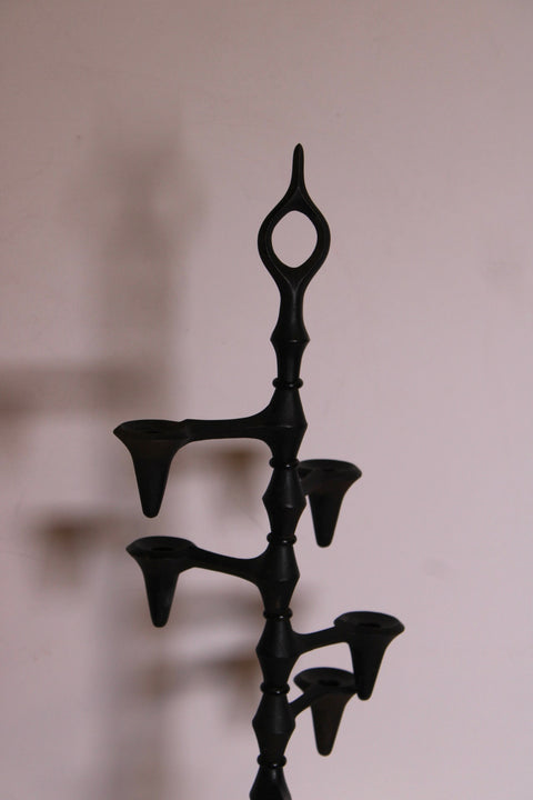 Black Modernist Cast Iron Candelabra