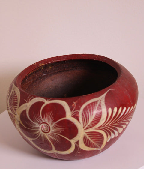 Hand Carved Floral Wood Bowl