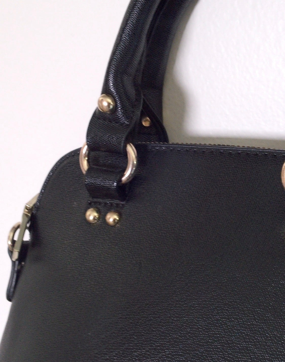 Pre Owned Black Pebbled Leather Dome Satchel | Structured Top Handle Doctor Bag | Gold Hardware Minimal Handbag (Vintage 1980s–90s)