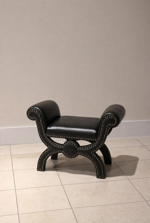 Black Vintage Vinyl Ottoman/Stool