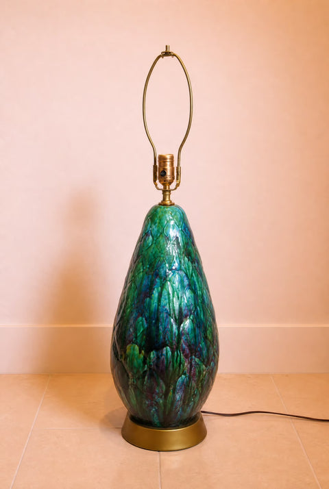 Large Iridescent MCM Drip-Glaze Art Pottery Table Lamp