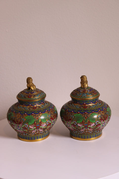 Vintage Chinese Green Cloisonné Trinket Box