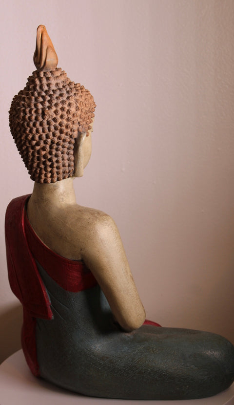 Large Meditating Buddha Sculpture in Red Robe