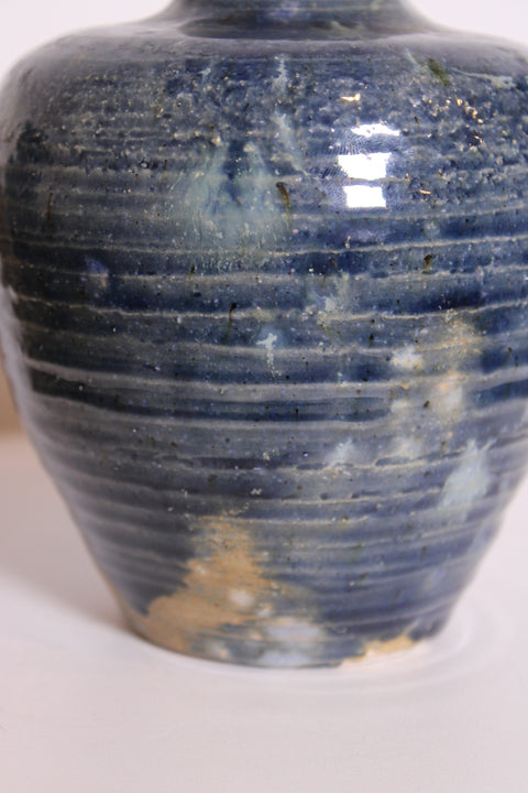 Ribbed Blue Studio Pottery Vase