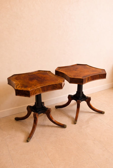 Vintage Weiman Regency Style Mahogany Side Tables – Pair of 1950s Pedestal Accent Tables