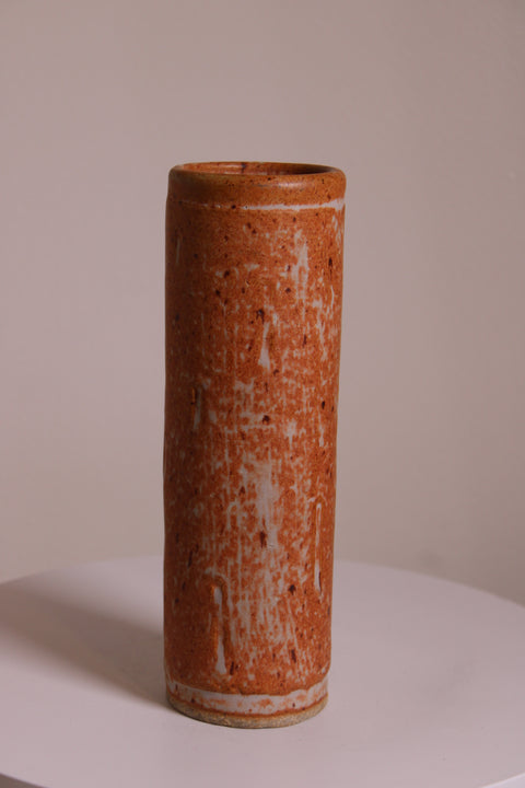 Orange Speckled Cylinder Bud Vase