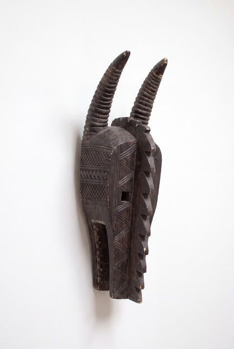 Carved Horned African Bobo Antelope Peoples Wall Mask