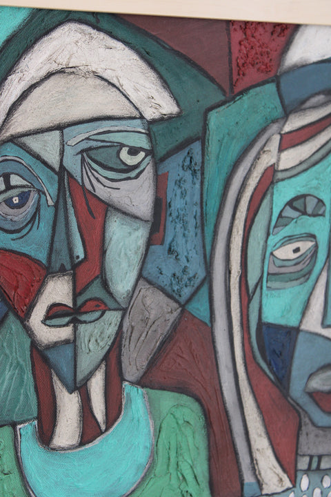 Angela Dickerson Teal Couple Original Framed Artwork