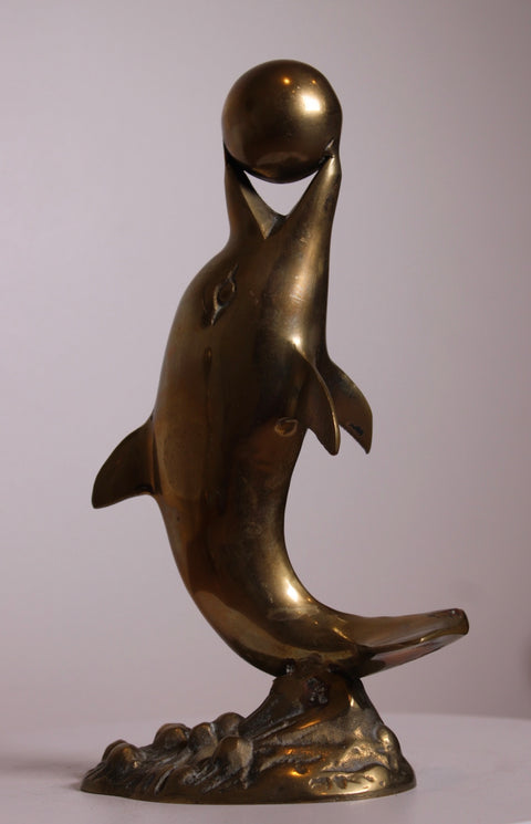 Brass Dolphin Sculpture with Ball