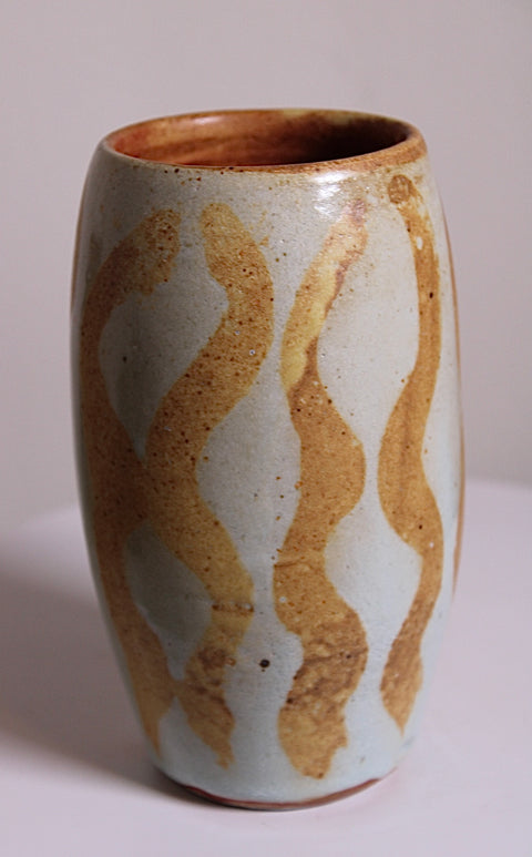Cream and Brown Vertical Stripe Studio Vase