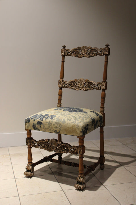 Set of 4 Antique Ornately Carved Floral Upholstered Chair