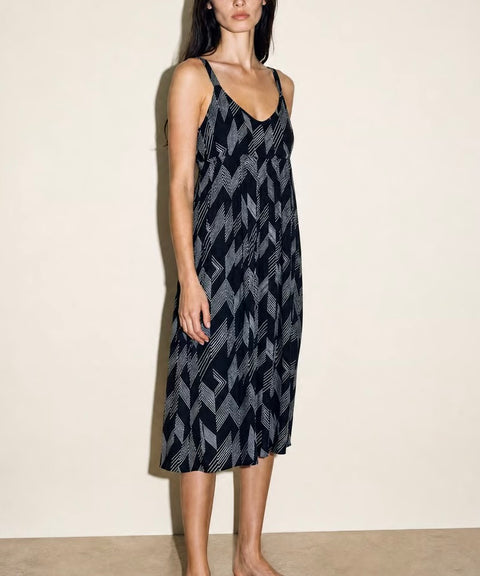 Vintage Black Geometric Print Slip Dress — product detail