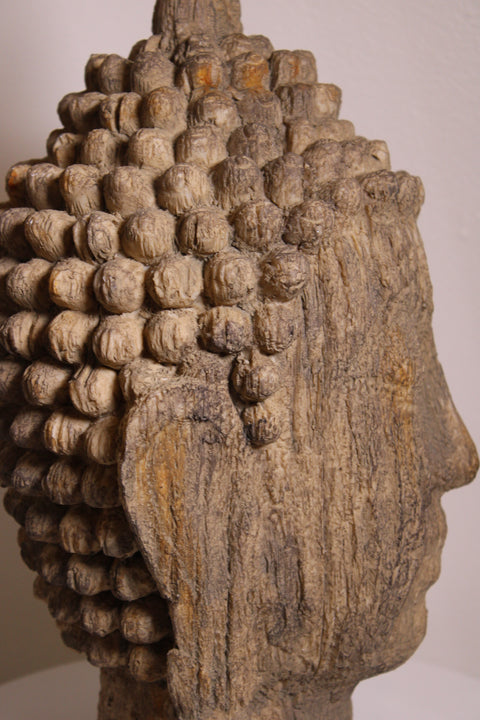 need more picturesHand Carved Driftwood Buddha Head Sculpture