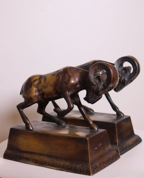 Pair of Brass Ram Bookends