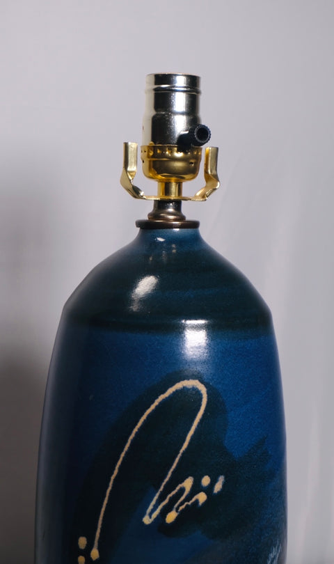 Blue MCM Studio Pottery Table Lamp