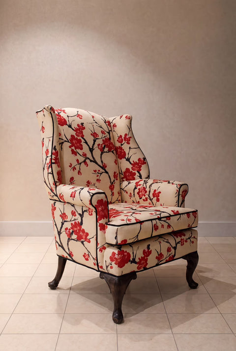 Vintage Floral Wingback Accent Chair | Traditional Upholstered Lounge Chair