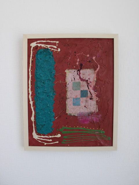 Angela Dickerson Red Grid Signal Original Framed Artwork