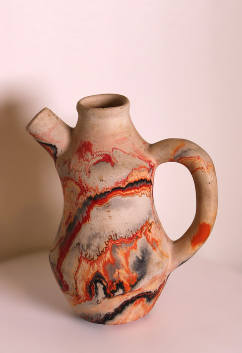 Vintage Nemadji Pottery Small Swirl Cachepot Vase Orange Black Clay