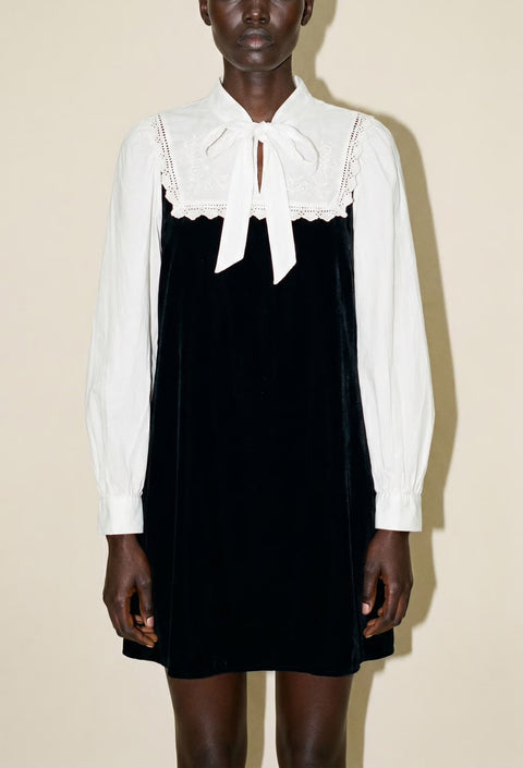 Vintage Black & White Velvet Mini Dress