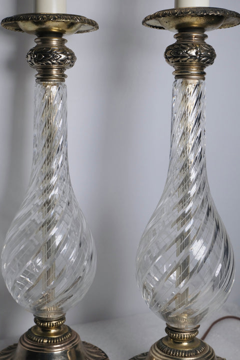 1970s Pair of Crystal Glass Genie Bottle Lamps