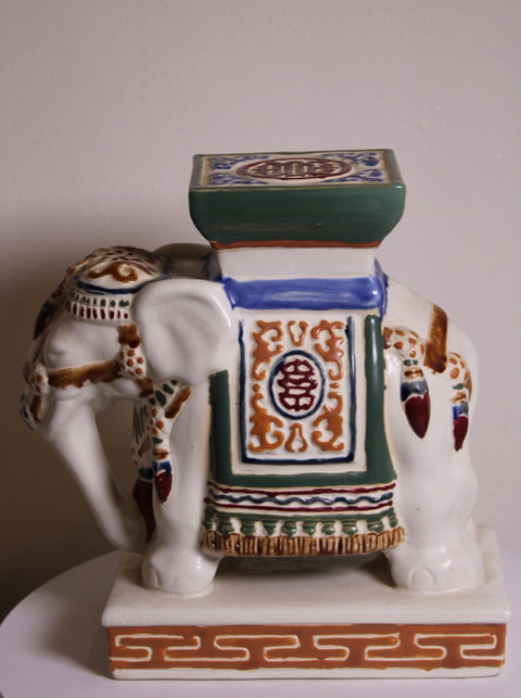 Vintage Ceramic Elephant Plant Stand Garden Seat Chinoiserie Style