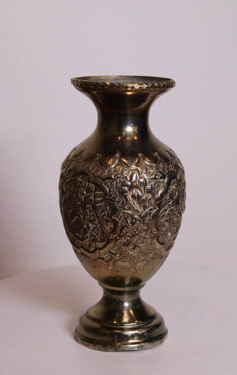 Relief Floral Brass Pedestal Vase