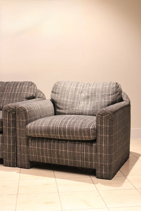 Vintage Club Lounge Chairs in Ralph Lauren Fabric | Pair of Reupholstered Armchairs