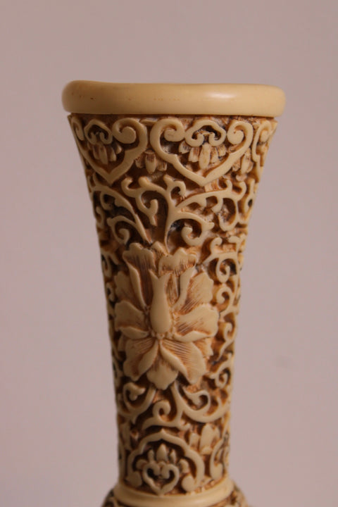 Intricately Carved Faux Ivory Scenic Vase