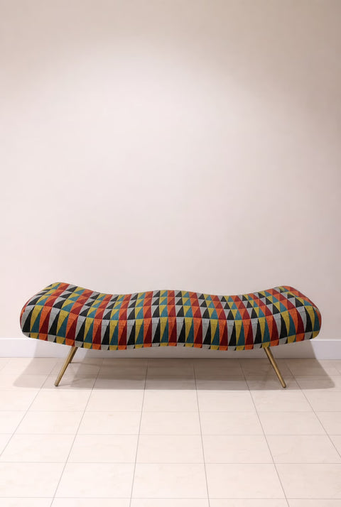 Vintage 1980s Postmodern Wave Bench – Colorful Sculptural Upholstered Bench