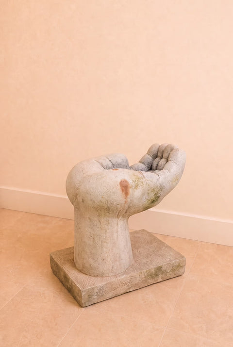 Vintage Hand Sculpture Cement Bird Bath – Monumental Garden Art Planter