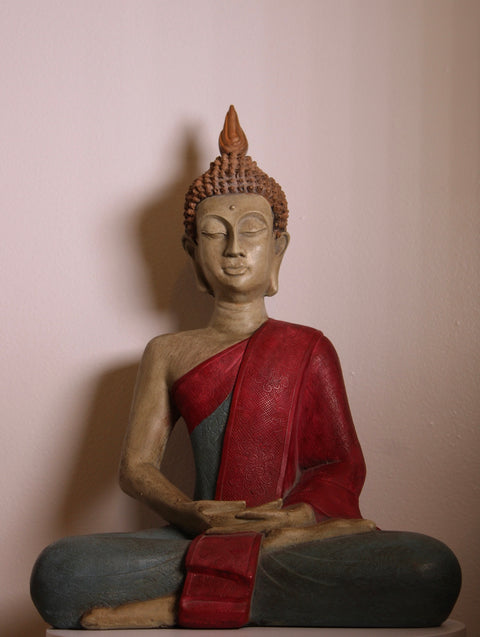 Large Meditating Buddha Sculpture in Red Robe