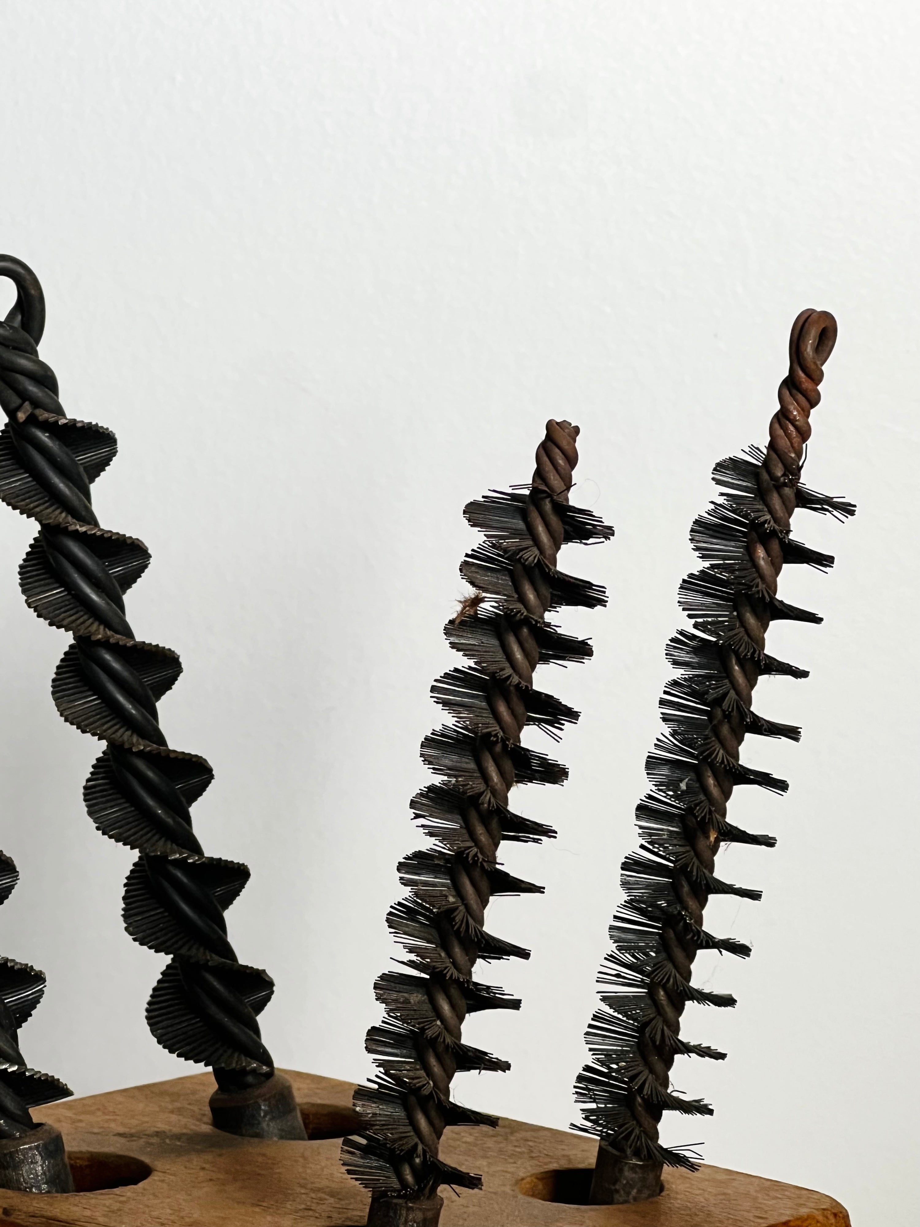 Antique Lathed Turned Wood Drill Holder & Bits (Vintage)