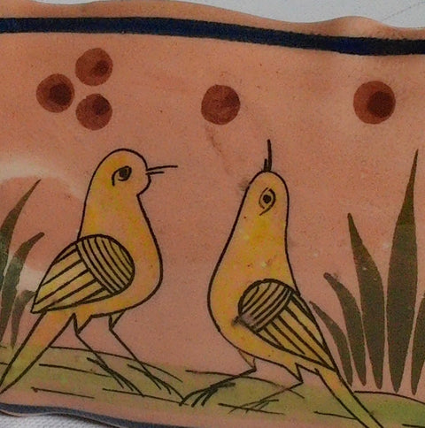 Vintage Hand Painted Mexican Bird Motif Ceramic Planter Jardiniere Cachepot