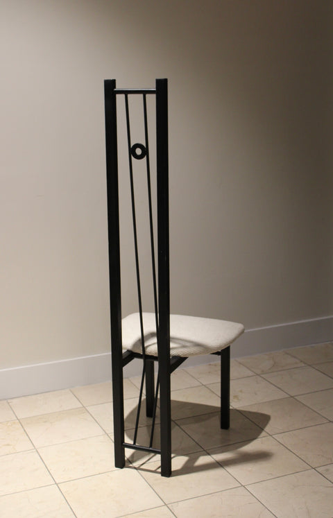 Vintage Postmodern Tall Back Dining Chair | Upholstered Black Dining Chair