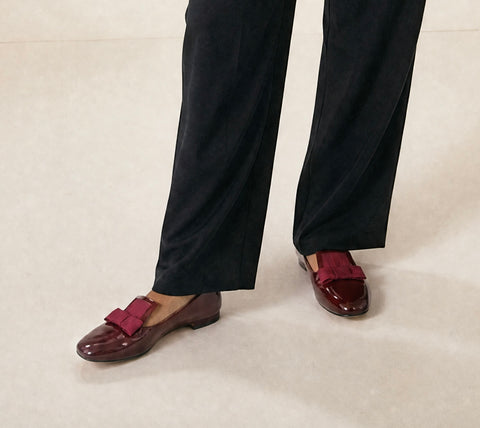 Burgundy Patent Bow Pumps
