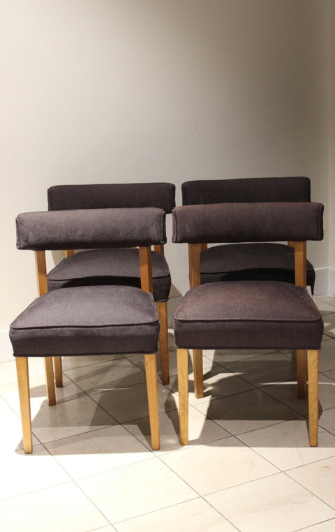 Vintage Postmodern Dining Chairs Set of 4 | Upholstered Side Chairs with Oak Legs