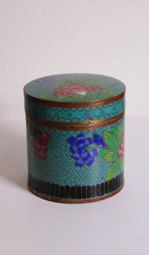 Vintage Minutare Cloisonné Cigarette Jar Holder with Floral Design