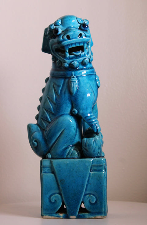 Turquoise Guardian Lion Pedestal Statue