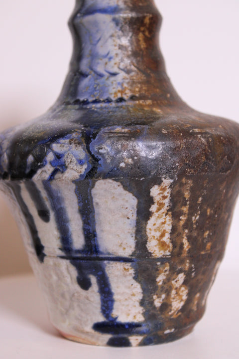 Blue Brown Drip Studio Pottery Vase