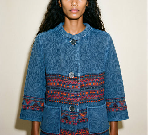 Vintage Textured Blue Coat – Women’s Medium