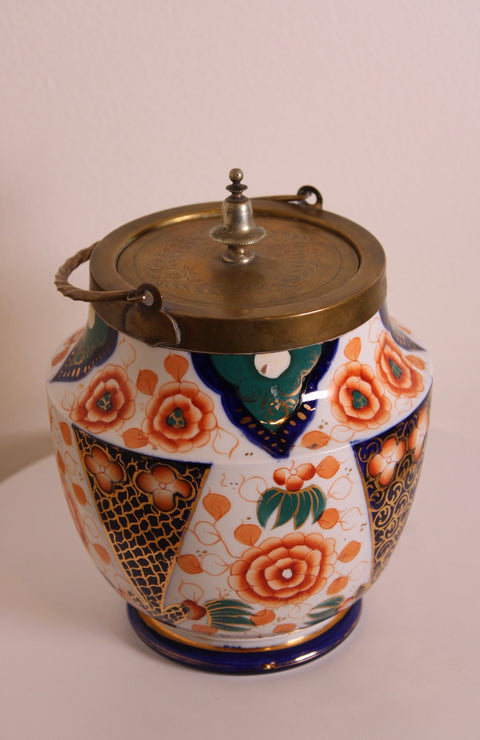 Imari Style Biscuit Jar with Brass Lid