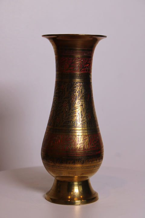 Red Etched Brass Pedestal Vase