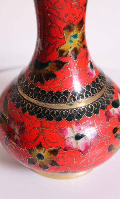 Vintage Red Cloisonné Floral Vase