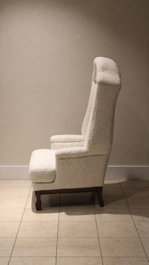 Vintage Cream Bouclé Hollywood Regency Hooded Chair