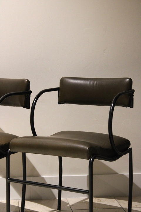 Vintage Postmodern Cantilever Lounge Chairs | Tubular Steel & Upholstered Armchairs | Pair